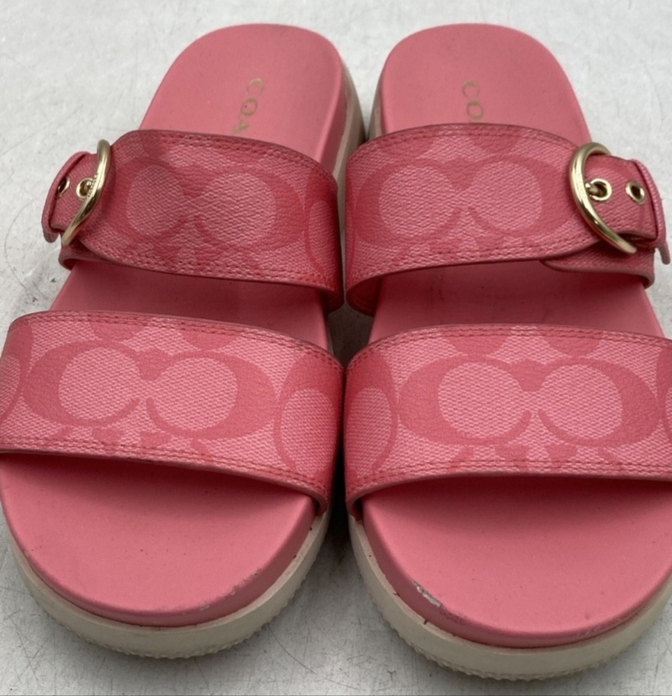 Coach Gwen Designer Signature Pink Slide Sandals Strap 7B - Picture 2 of 7